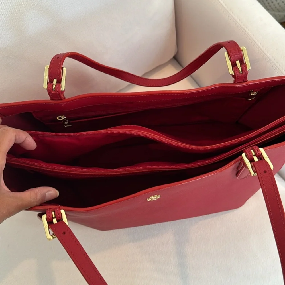 Tory Burch York Buckle Tote Saffiano Leather Kir Royale (Red)